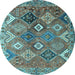 Round Machine Washable Persian Light Blue Traditional Rug, wshtr4638lblu