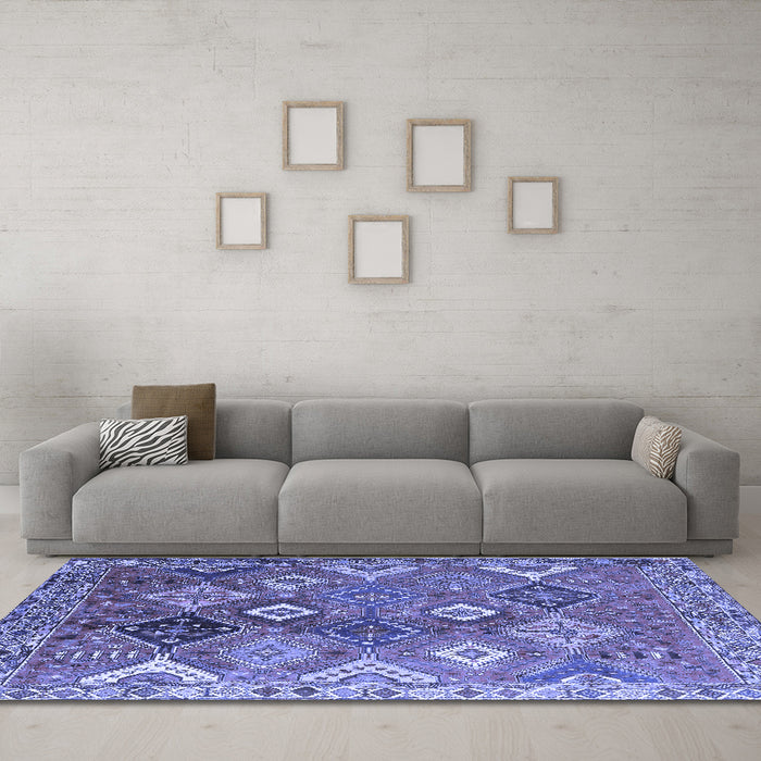 Machine Washable Persian Blue Traditional Rug in a Living Room, wshtr4638blu