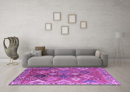Machine Washable Persian Purple Traditional Area Rugs in a Living Room, wshtr4638pur