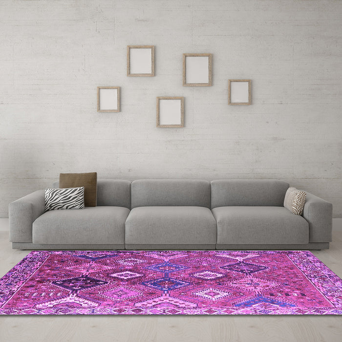 Machine Washable Persian Purple Traditional Area Rugs in a Living Room, wshtr4638pur
