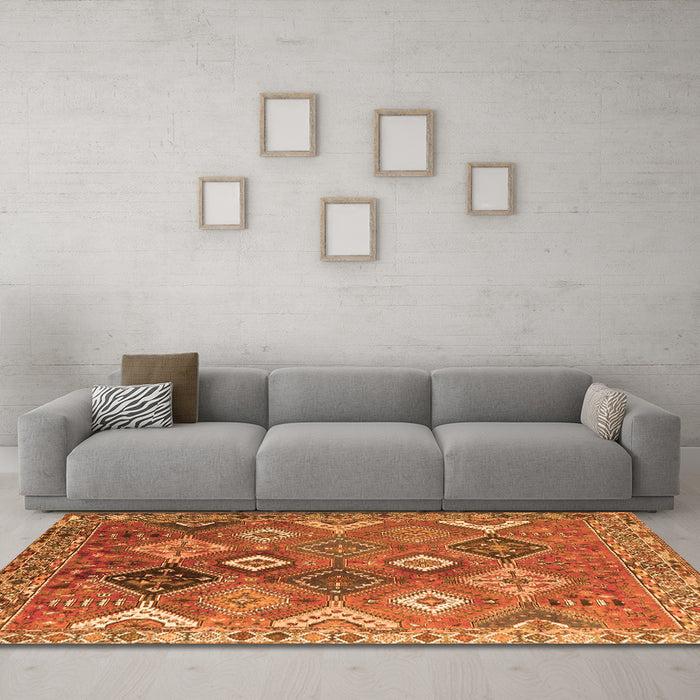 Machine Washable Persian Orange Traditional Area Rugs in a Living Room, wshtr4638org