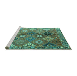 Sideview of Machine Washable Persian Turquoise Traditional Area Rugs, wshtr4638turq