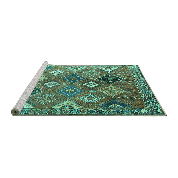 Sideview of Machine Washable Persian Turquoise Traditional Area Rugs, wshtr4638turq