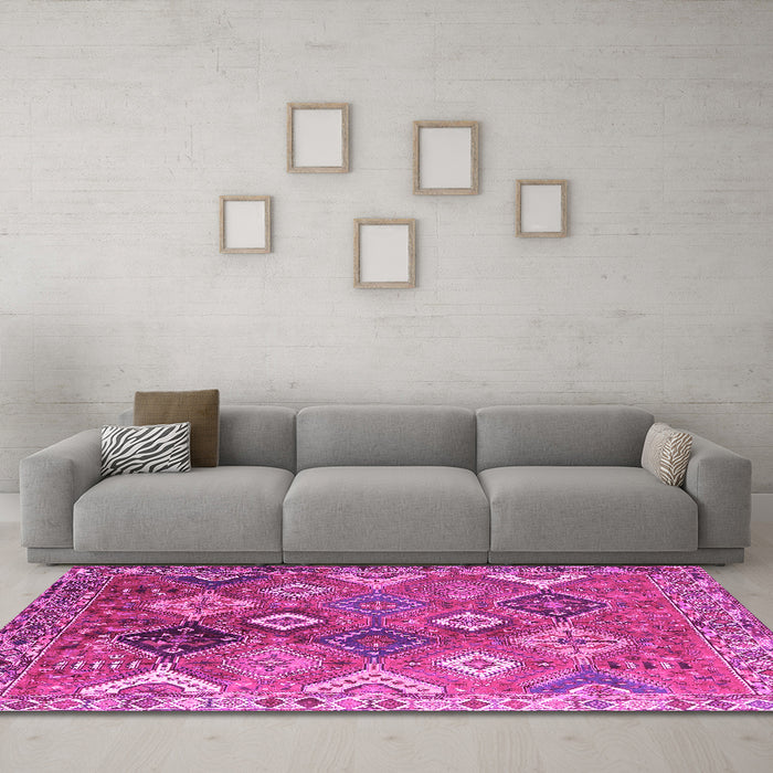 Machine Washable Persian Pink Traditional Rug in a Living Room, wshtr4638pnk