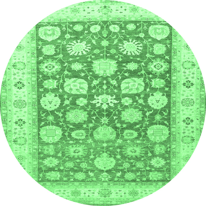 Round Machine Washable Oriental Emerald Green Traditional Area Rugs, wshtr4639emgrn