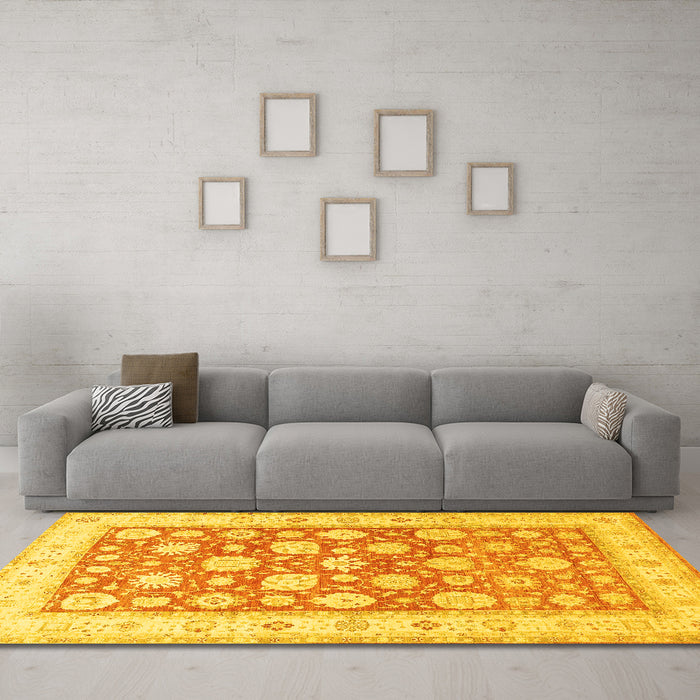 Machine Washable Oriental Yellow Traditional Rug in a Living Room, wshtr4639yw