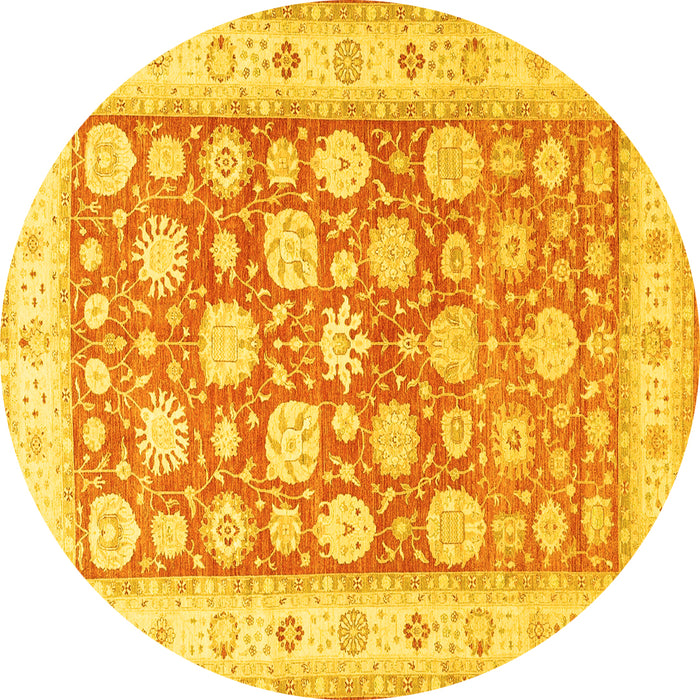 Round Machine Washable Oriental Yellow Traditional Rug, wshtr4639yw