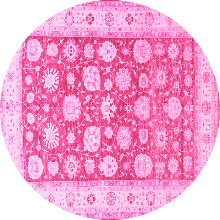 Round Machine Washable Oriental Pink Traditional Rug, wshtr4639pnk