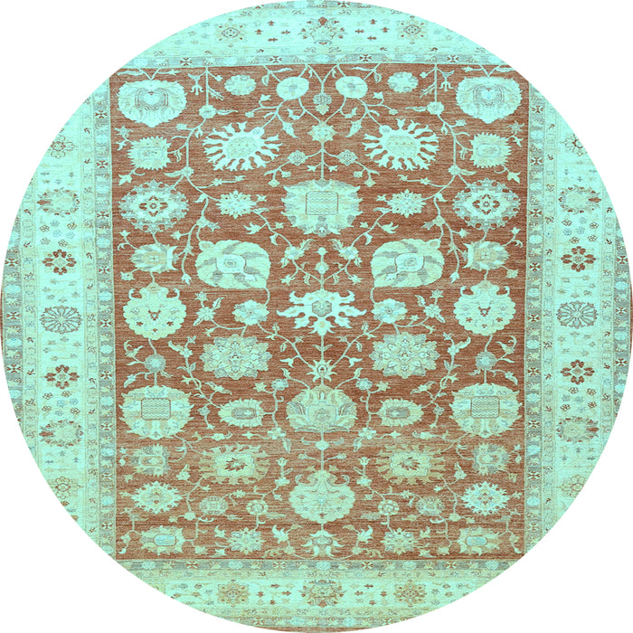 Round Machine Washable Oriental Light Blue Traditional Rug, wshtr4639lblu