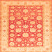 Round Machine Washable Oriental Orange Traditional Area Rugs, wshtr4639org