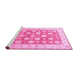 Sideview of Machine Washable Oriental Pink Traditional Rug, wshtr4639pnk