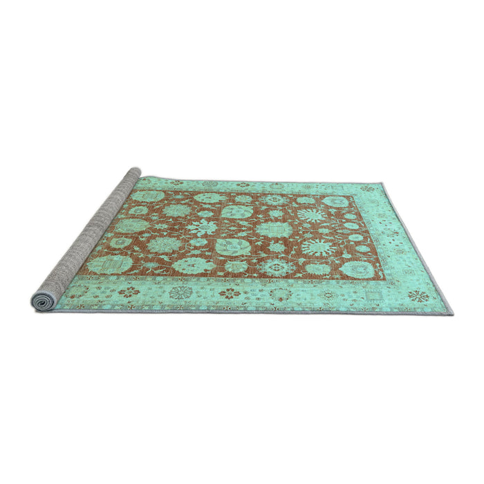 Sideview of Machine Washable Oriental Light Blue Traditional Rug, wshtr4639lblu