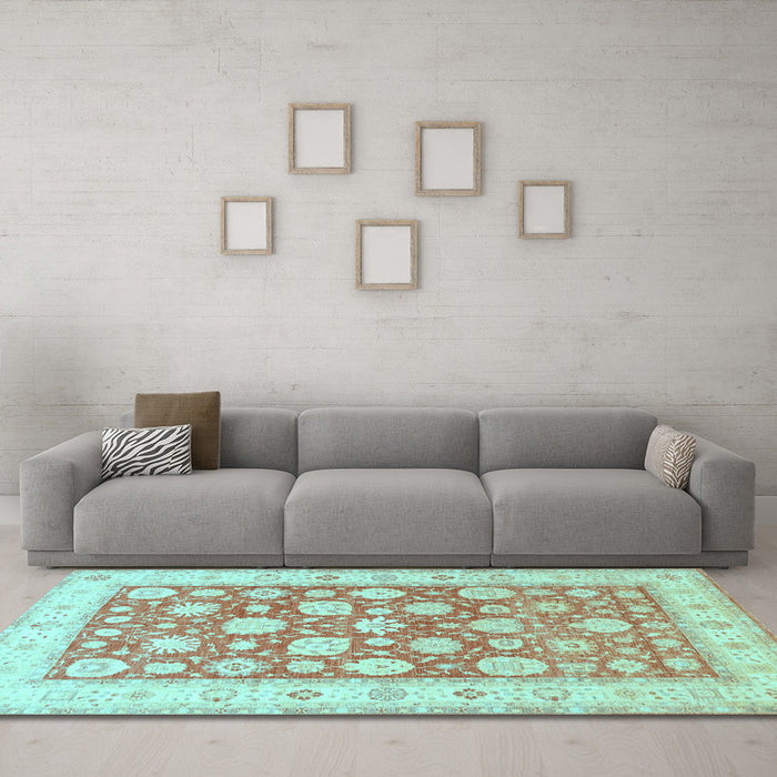 Machine Washable Oriental Light Blue Traditional Rug in a Living Room, wshtr4639lblu