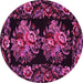 Round Machine Washable Medallion Pink French Rug, wshtr463pnk