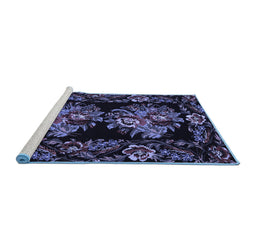 Sideview of Machine Washable Medallion Blue French Rug, wshtr463blu