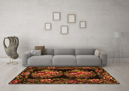 Machine Washable Medallion Orange French Area Rugs in a Living Room, wshtr463org