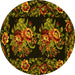 Round Machine Washable Medallion Yellow French Rug, wshtr463yw