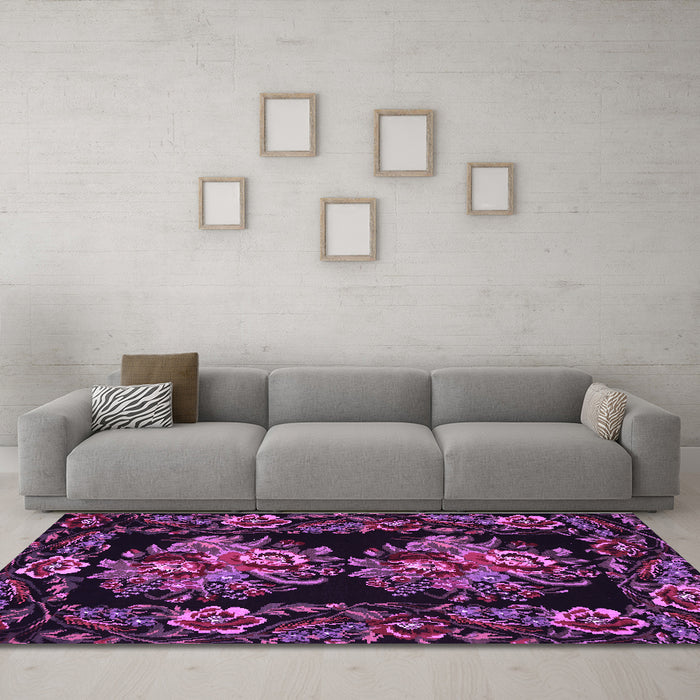 Machine Washable Medallion Purple French Area Rugs in a Living Room, wshtr463pur