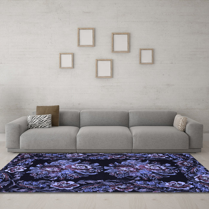 Machine Washable Medallion Blue French Rug in a Living Room, wshtr463blu