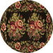 Round Medallion Brown French Rug, tr463brn