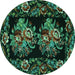 Round Machine Washable Medallion Turquoise French Area Rugs, wshtr463turq