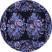 Round Machine Washable Medallion Blue French Rug, wshtr463blu