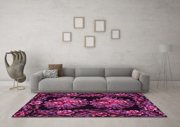 Machine Washable Medallion Pink French Rug in a Living Room, wshtr463pnk