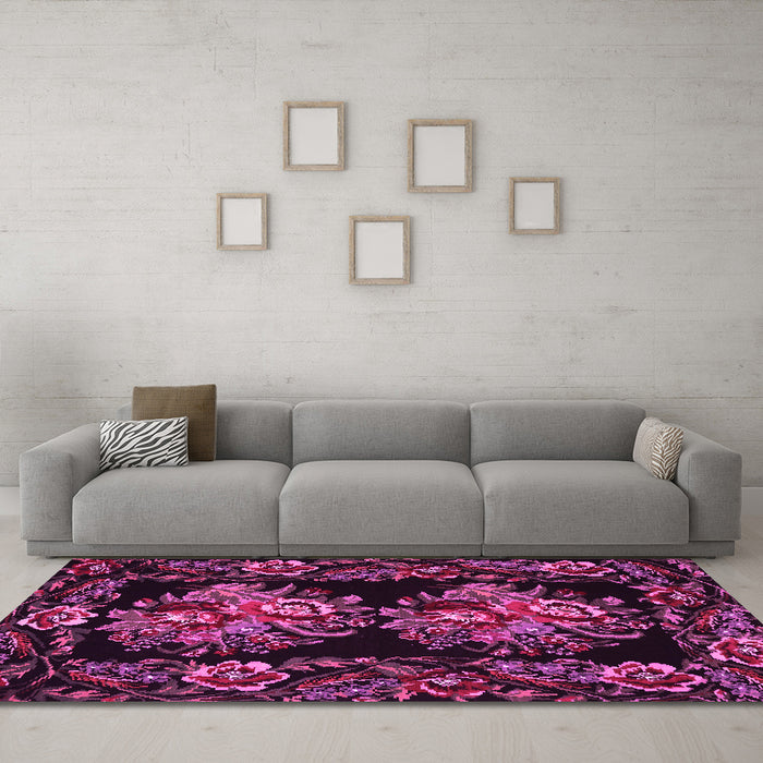 Machine Washable Medallion Pink French Rug in a Living Room, wshtr463pnk