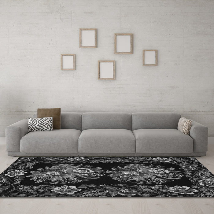 Machine Washable Medallion Gray French Rug in a Living Room,, wshtr463gry