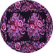 Round Machine Washable Medallion Purple French Area Rugs, wshtr463pur