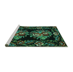 Sideview of Machine Washable Medallion Turquoise French Area Rugs, wshtr463turq