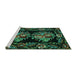 Sideview of Machine Washable Medallion Turquoise French Area Rugs, wshtr463turq