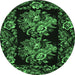 Round Machine Washable Medallion Emerald Green French Area Rugs, wshtr463emgrn
