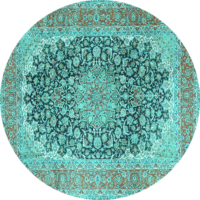 Round Machine Washable Medallion Turquoise Traditional Area Rugs, wshtr4640turq