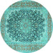 Round Machine Washable Medallion Turquoise Traditional Area Rugs, wshtr4640turq