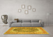 Machine Washable Medallion Yellow Traditional Rug in a Living Room, wshtr4640yw