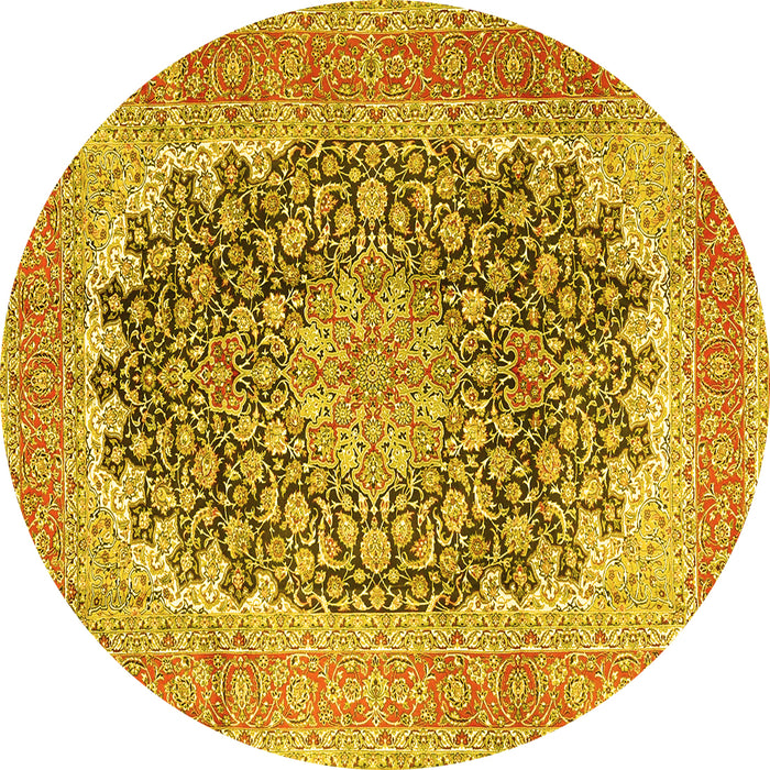 Round Medallion Yellow Traditional Rug, tr4640yw