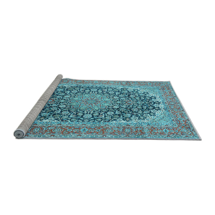 Sideview of Machine Washable Medallion Light Blue Traditional Rug, wshtr4640lblu