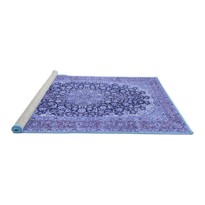 Sideview of Machine Washable Medallion Blue Traditional Rug, wshtr4640blu