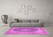 Machine Washable Medallion Pink Traditional Rug in a Living Room, wshtr4640pnk