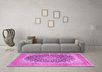 Machine Washable Medallion Pink Traditional Rug, wshtr4640pnk