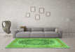 Machine Washable Medallion Green Traditional Area Rugs in a Living Room,, wshtr4640grn