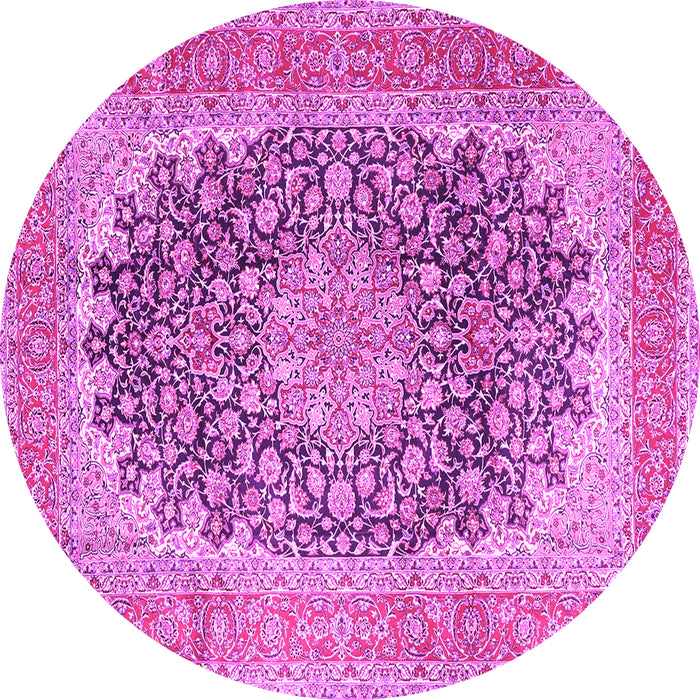 Round Machine Washable Medallion Pink Traditional Rug, wshtr4640pnk
