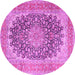 Round Machine Washable Medallion Pink Traditional Rug, wshtr4640pnk