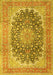 Machine Washable Medallion Yellow Traditional Rug, wshtr4640yw