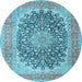 Round Machine Washable Medallion Light Blue Traditional Rug, wshtr4640lblu