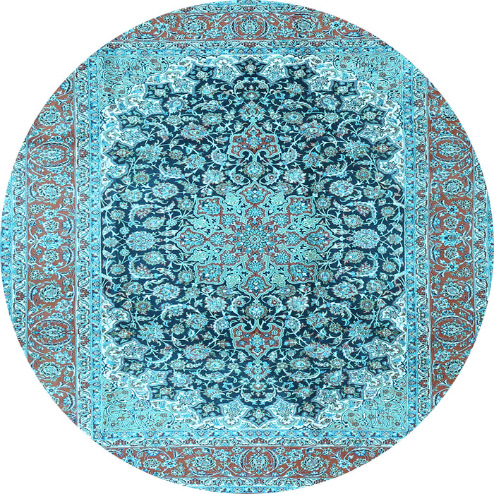 Round Medallion Light Blue Traditional Rug, tr4640lblu