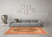 Machine Washable Medallion Orange Traditional Area Rugs in a Living Room, wshtr4640org