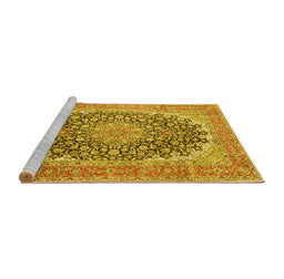 Sideview of Machine Washable Medallion Yellow Traditional Rug, wshtr4640yw