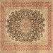 Square Machine Washable Medallion Brown Traditional Rug, wshtr4640brn